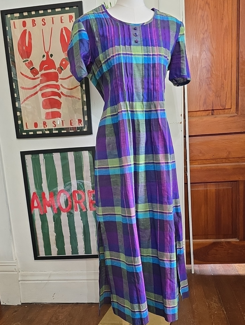 Vintage Jessica Howard Purple Plaid Cotton Midi Dress 90s
